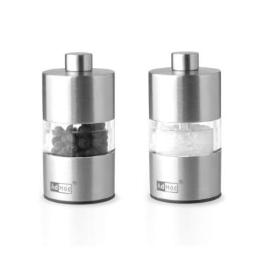 Jogo de moedores de pimenta e sal em inox e acr�lico AdHoc Minimill 6,2cm 2 pe�as prata