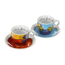 Jogo de x�caras expresso em porcelana vermelho e azul Egan Amor e Fantasia 90ml 2 pe�as