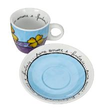 Jogo de x�caras expresso em porcelana vermelho e azul Egan Amor e Fantasia 90ml 2 pe�as