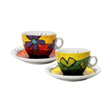 Jogo de x�caras capucciono com pires em porcelana Egan 250ml 2 pe�as amarela e vermelha