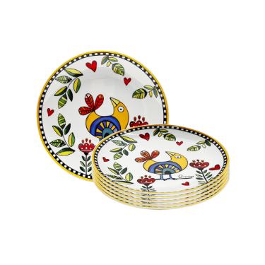 Jogo de pratos em porcelana Egan Cocorido 19cm 6 pe�as amarelo