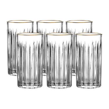 Jogo de copos L'Hermitage Soho 6 pe�as Cristal Ecol�gico 390ml, borda dourada, design moderno premium