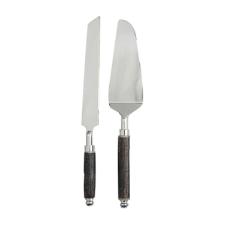 Jogo de Faca e Esp�tula para Bolo Fracalanza Arvoredo A�o Inox Cabo Madeira 2 Pe�as