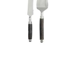 Jogo de Faca e Esp�tula para Bolo Fracalanza Arvoredo A�o Inox Cabo Madeira 2 Pe�as