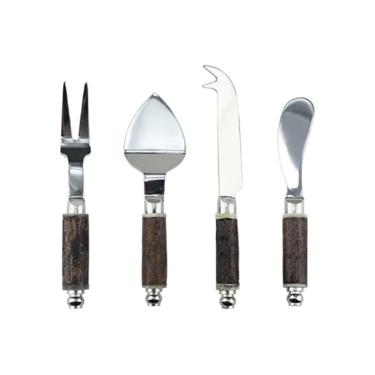 Jogo de Talheres para Queijo Fracalanza Arvoredo A�o Inox Cabo Madeira 4 Pe�as
