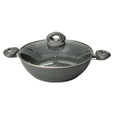 Panela Wok em alum�nio com tampa Bialetti Petravera Plus 28cm cinza