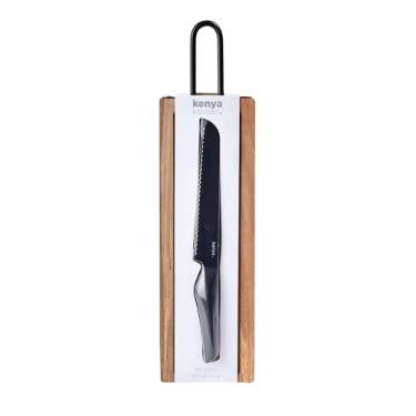Kit P�o Kenya T�bua e Faca Madeira Ac�cia antimicrobiana 49cm, durabilidade e higiene para servir