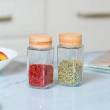 Porta-condimentos em bambu e vidro Kenya 5 pe�as 100ml