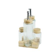 Galheteiro em vidro e suporte em bambu Kenya com 5 pe�as