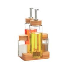 Galheteiro em vidro e suporte em bambu Kenya com 5 pe�as