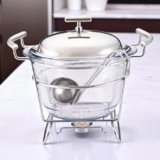 Rechaud redondo com tampa em a�o inox Fracalanza Chambord 4 litros: Eleg�ncia e versatilidade para servir