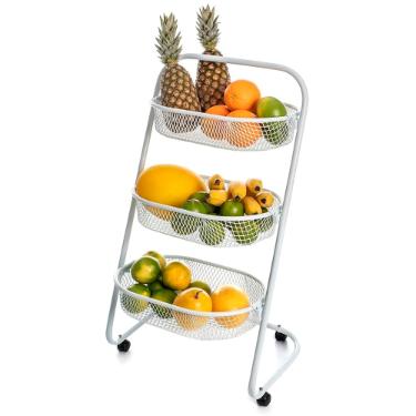 Fruteira organizadora Metaltec 3 cestos em a�o branca, design vertical e vers�til para cozinha e despensa
