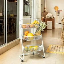 Fruteira organizadora Metaltec 3 cestos em a�o branca, design vertical e vers�til para cozinha e despensa