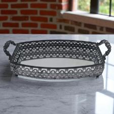 Bandeja retangular em ferro com espelho e al�a L'Hermitage Fez 39,5x27x9cm cor preta