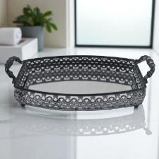 Bandeja retangular em ferro com espelho e al�a L'Hermitage Fez 39,5x27x9cm cor preta