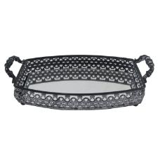 Bandeja retangular em ferro com espelho e al�a L'Hermitage Fez 35x22,5x9cm cor preta
