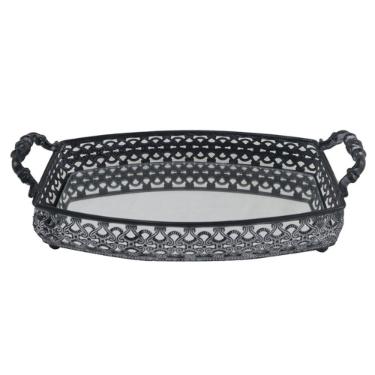 Bandeja retangular em ferro com espelho e al�a L'Hermitage Fez 35x22,5x9cm cor preta