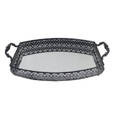 Bandeja retangular em ferro com espelho e al�a L'Hermitage Fez 35x22,5x9cm cor preta
