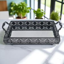 Bandeja retangular em ferro com espelho e al�a L'Hermitage Bakir 39x23x10cm cor preta