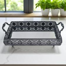 Bandeja retangular em ferro com espelho e al�a L'Hermitage Bakir 39x23x10cm cor preta