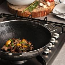 Panela Wok em A�o Inox 34cm com Tampa Oxford CookingPro Hive