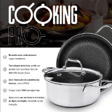 Frigideira Reta em A�o Inox 28cm com Tampa Oxford CookingPro Hive