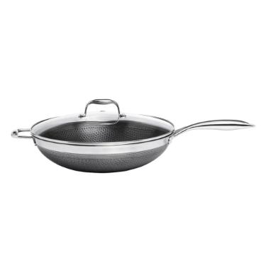 Panela Wok em A�o com Al�as Inox 34cm com Tampa Oxford CookingPro Hive