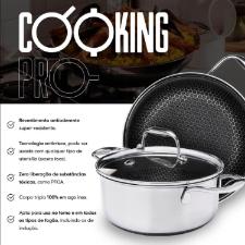 Panela Wok em A�o com Al�as Inox 34cm com Tampa Oxford CookingPro Hive