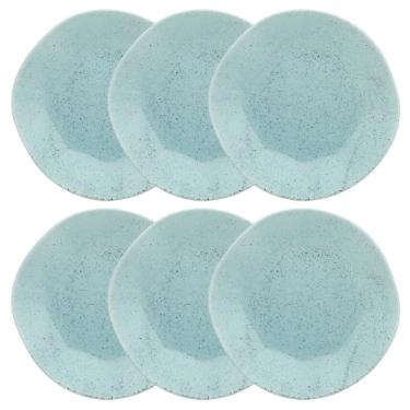 Jogo de 6 Pratos Rasos Oxford Ryo Blue Bay Azul Claro 27,5cm Porcelana