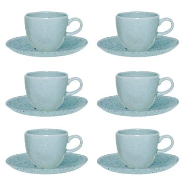 Jogo de 6 X�caras de Ch� Oxford Ryo Blue Bay Azul Claro 220ml com Pires Porcelana
