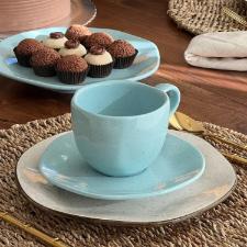 Jogo de 6 X�caras de Ch� Oxford Ryo Blue Bay Azul Claro 220ml com Pires Porcelana