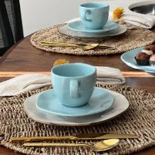 Jogo de 6 X�caras de Ch� Oxford Ryo Blue Bay Azul Claro 220ml com Pires Porcelana