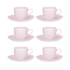 Jogo de 6 X�caras de Ch� Oxford Ryo Pink Sand Rosa Claro 220ml com Pires Porcelana