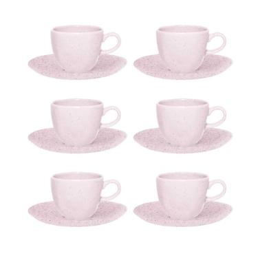 Jogo de 6 X�caras de Ch� Oxford Ryo Pink Sand Rosa Claro 220ml com Pires Porcelana