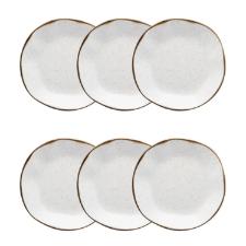 Jogo de 6 Pratos Fundos Oxford Ryo Maresia Branco e Marrom 22,5cm Porcelana