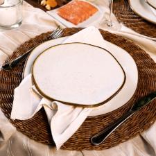 Jogo de 6 Pratos Sobremesa Oxford Ryo Maresia Branco e Marrom 21,5cm Porcelana