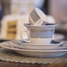 Jogo de Jantar Ch� 30 Pe�as Porcelana Oxford Flamingo Op Art: Ouro