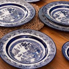 Jogo de Jantar Ch� 30 Pe�as Porcelana Oxford Flamingo Blue Willow: Cl�ssico