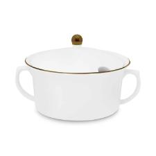 Sopeira de Porcelana Oxford Flamingo Sofia Branco e Dourado 2L com Tampa