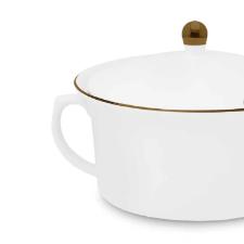 Sopeira de Porcelana Oxford Flamingo Sofia Branco e Dourado 2L com Tampa