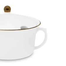 Sopeira de Porcelana Oxford Flamingo Sofia Branco e Dourado 2L com Tampa