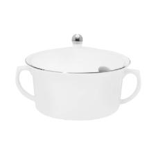 Sopeira de Porcelana Oxford Flamingo Isabel Branco e Prata 2L com Tampa