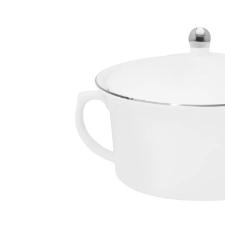 Sopeira de Porcelana Oxford Flamingo Isabel Branco e Prata 2L com Tampa