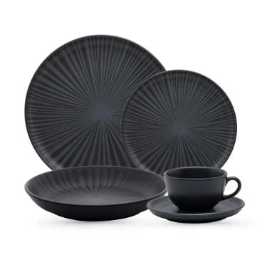 Jogo de Jantar e Ch� Oxford Flat �nix Preto 30 Pe�as