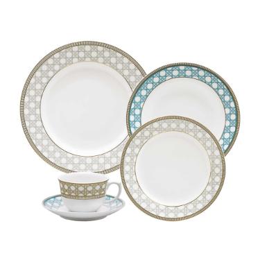 Jogo de Jantar e Ch� Oxford Flamingo Palhinha Brasileira 30 Pe�as Porcelana