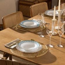 Jogo de Jantar Ch� 30 Pe�as Porcelana Oxford Flamingo Classic Azul: Ouro