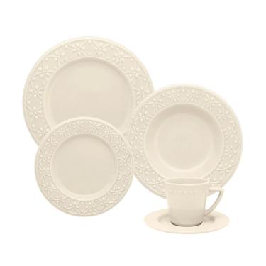 Jogo de Jantar Ch� 30 P�s Cer�mica Oxford Mendi Marfim Relevo