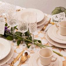 Jogo de Jantar Ch� 30 P�s Cer�mica Oxford Mendi Marfim Relevo