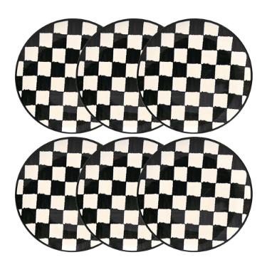 Jogo 6 Pratos Rasos Cer�mica Oxford Unni Damas 26 Cm: Quadriculado