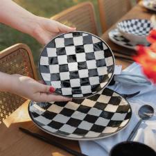 Jogo 6 Pratos Sobremesa Cer�mica Oxford Unni Damas 20 Cm: Quadriculado